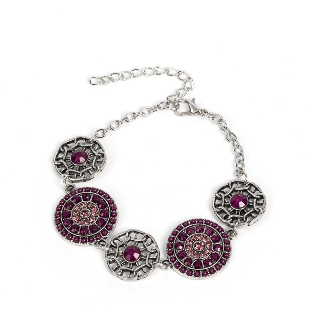 Paparazzi Silver Purple Medallion BraceletVogue Garden-Variety - Bead Jewelry